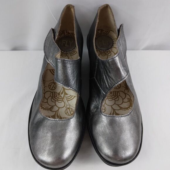 Fly London Gunmetal Gray Pewter Yasi Wedge Mary Jane Style Shoes 40 US 9 9.5 - Picture 4 of 13